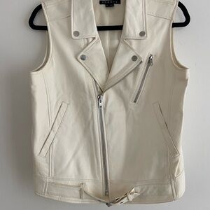 Theory Cream Leather Moto Vest